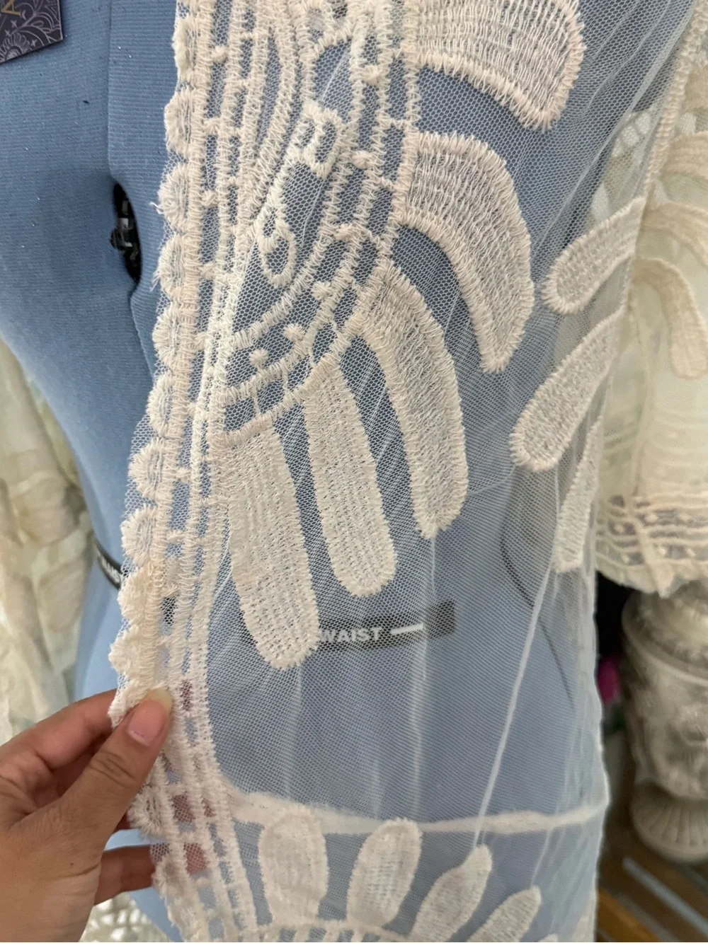 Sheer Embroidered Long Coverup in Cream Lace